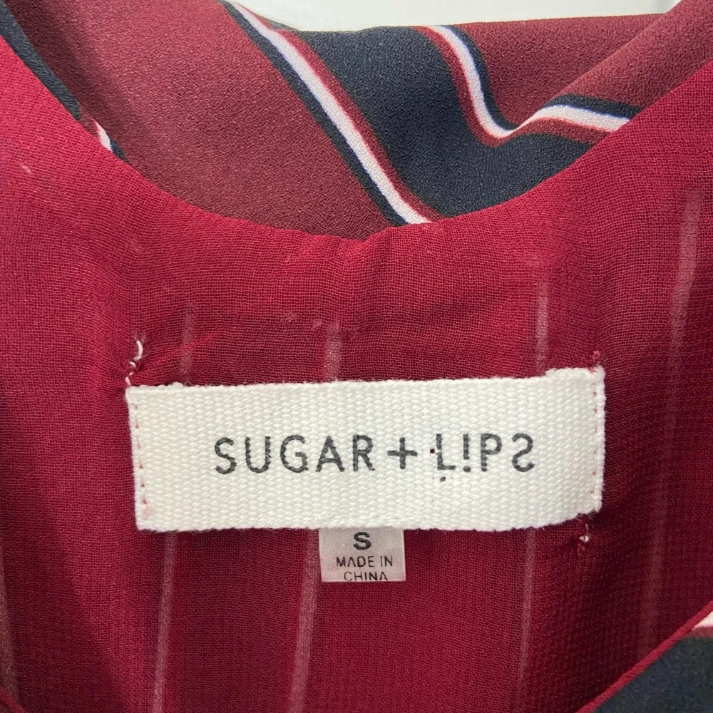 Sugar‎ + Lips women’s maroon navy cowl neck sleeveless lined layered blouse tank
